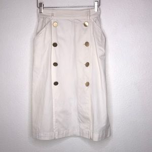 Saint Laurent Rive Gauche White Cotton Button Up Skirt